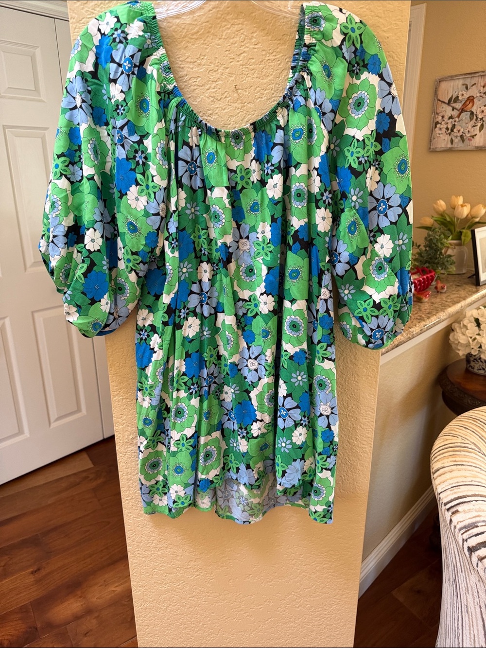 Velvet Torch Green Floral Peasant Top - Lightweight Women's Blouse